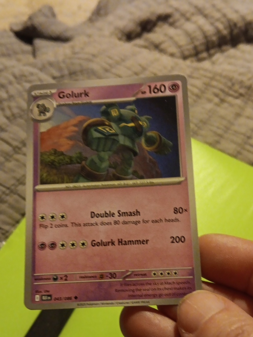 Pokemon Golurk Pink and Green Trading Card